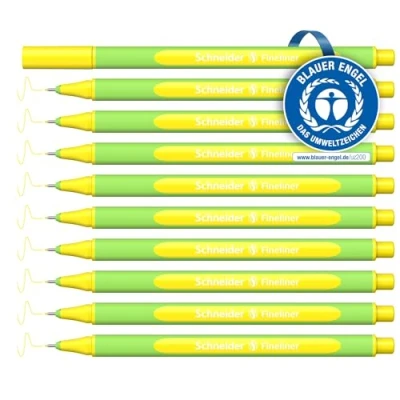 Abbildung von Schneider Line Up Fineliner (Strichstärke 0,4 mm, aus biobasiertem Kunststoff, ausgezeichnet mit Der blaue Engel) 10 Stück, neon yellow