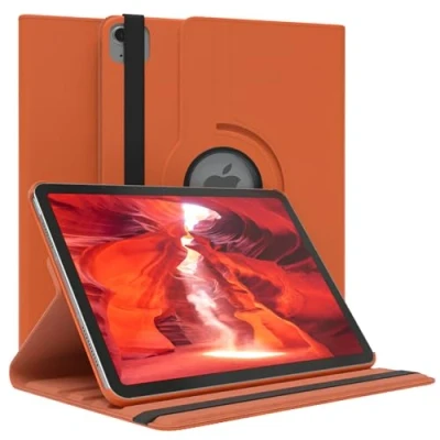 Abbildung von EAZY Case Tablet Hülle für iPad Air 6 (2024) Schutzhülle 10,9 Zoll Smart Cover Rotationcase zum Aufstellen klappbar 360 drehbar mit Standfunktion Tasche Kunstleder in Orange