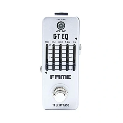 Abbildung von Fame LEF 317 Equalizer, Kompaktes Gitarren Equalizer Pedal, 5 Bänder 100Hz 4kHz, True Bypass, Volume Regler, Robustes Metallgehäuse, 9V DC Netzteil kompatibel, 45x48x95mm, 240g