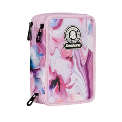 Abbildung von Invicta Schulmäppchen mit 3 Reißverschlüssen, Fantasy, Rosa und Lila, Dreifachfach komplett Stiften, Bleistiften Markern, Zubehör für die Schule, Rucksack, Grundschule, Mädchen, Rosa,