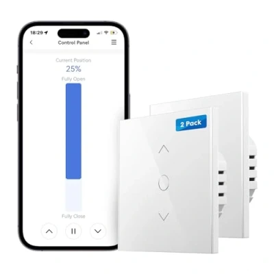 Abbildung von Alexa Rolladen Zeitschaltuhr, meross WLAN Rolladenschalter, Smart LED Jalousien Schalter benötigt Nullleiter, Prozentuale Steuerung, funktioniert mit und Google Assistant, 2pcs