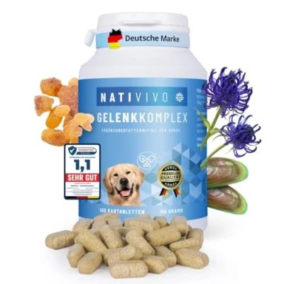 Abbildung von NatiVivo® Hunde Gelenktabletten Grünlippmuschel Gelenkkomplex Testsieger Schmerzen Hund Vital Rezeptur für Gelenkgesundheit mit Weihrauch, Teufelskralle und MSM. Hohe Akzeptanz. Made in Germany!