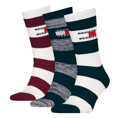 Abbildung von Tommy Hilfiger SOCK Rugby Stripe Giftbox Unisex 3 PACK Socken, Größe: 35 38, Navy/deep rouge