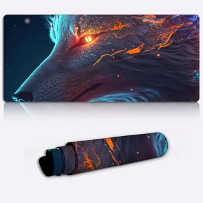Abbildung von SIBREA Gaming Mauspad, erweitertes Mauspad XXL, Computer Tastatur, mit Rutschfester Gummibasis und genähter Kante für Heimbüro, Gaming, Arbeit, Kitsune 30 x 80 cm