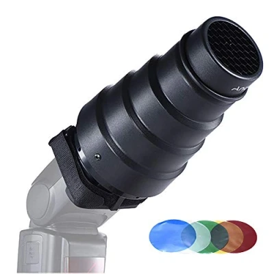 Abbildung von Andoer Snoot konisch leicht Modifier W/Filter von Farben wabenfrmig 50Grad für Canon Neewer Nikon Yongnuo Godox Meike Vivitar Fotografie Kamera Speedlite Flash