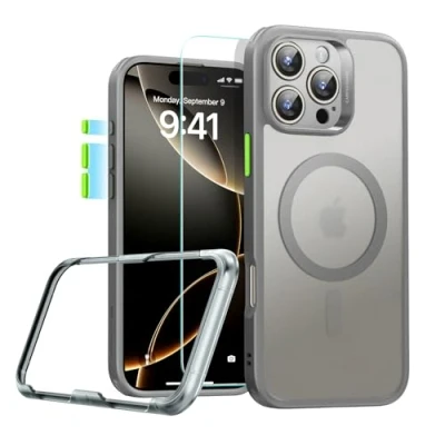 Abbildung von ESR für iPhone 16 Pro Max Hülle (4 in 1) Set, Transparente Matte mit Displayschutzfolie, Kompatibel MagSafe, Militärnorm Schutz, Classic Serie,Mattiertes Grau