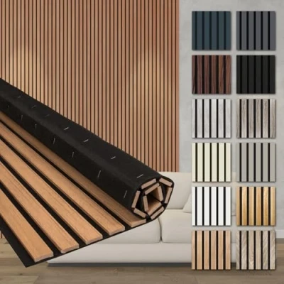 Abbildung von HEXIM Akustikpaneele Holz 278x60cm Holzpaneele Wand Lamellenwand flexibel MDF Wandpaneele TV Wandverkleidung Holzwand Deko Holzoptik (4 Paneele / 6,68 m² Teak AP09)