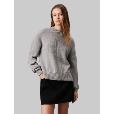 Abbildung von Calvin Klein Jeans Intarsia Strickpullover, Damen, Größe: Large, Grey heather