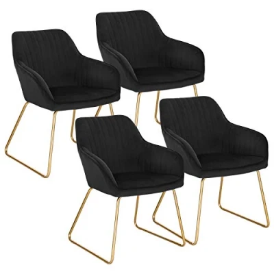 Abbildung von WOLTU Esszimmerstühle 4er Set Küchenstühle Wohnzimmerstühle Polsterstühle Sessel, Armlehnstühle mit Rückenlehne, für Esszimmer, Küche, Wohnzimmer, Samt, Gold Metallbeine, Schwarz, BH246sz 4