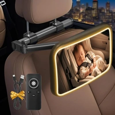 Abbildung von Spiegel Auto Baby Rückbank 360 Autospiegel Sicherheit Autositz Babyspiegel Rückansicht Monitor Rücksitz mit Haken Clip &amp; Beleuchtung für allerlei Kopfstützen (B)