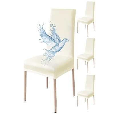 Abbildung von Poligino Stuhlhussen 4er Set Wasserdicht Stretch Universale Weich und Bequem, Stuhlbezug für Haus, Küche, Hochzeit, Restaurant, Party, Hotel, Zeremonie, Bankett Creme Weiß