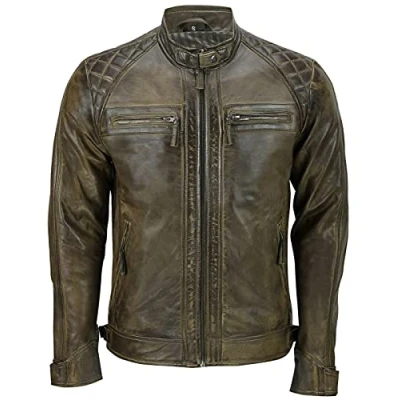 Abbildung von Infinity Leather Herrenjacke Braun 100% Echtleder Vintage Retro Design Biker Renner Jacke 5XL