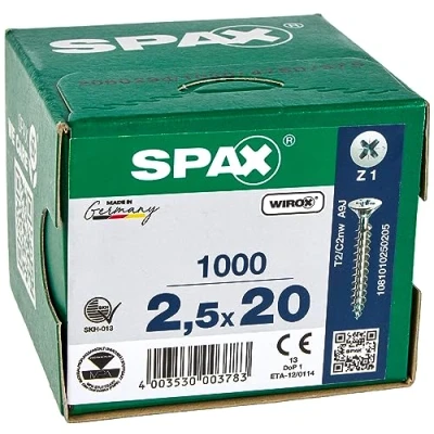 Abbildung von SPAX Universalschraube, 2,5 x 20 mm, 1000 Stück, Kreuzschlitz Z1, Senkkopf, Vollgewinde, 4CUT, WIROX A3J, blank verzinkt, 1081010250205