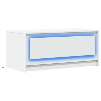 Abbildung von vidaXL LED Couchtisch, Beistelltisch mit Stauraum, Sofatisch Kaffeetisch für Wohnzimmer, Teetisch Wohnzimmertisch, Weiß Holzwerkstoff