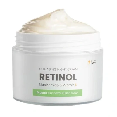 Abbildung von Swedish Nutra Anti Aging Retinol Night Cream I Hydrated &amp; Glowing Skin Treatment Niacinamide, Vitamin E, Organic Aloe Vera, Shea Butter Made in Sweden 50ml