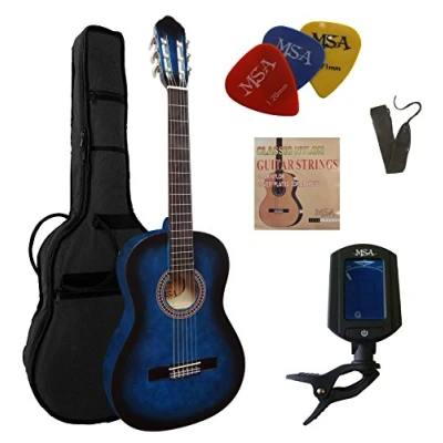 Abbildung von 4/4 GITARRE KONZERTGITARRE C23 IM SET CLASSIC BLAU SCHATTIERT DECKE LINDENHOLZ TASCHE BAND SAITEN 3xPIK STIMMGERÄT ET33B
