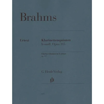 Abbildung von Klarinettenquintett h moll op. 115. Klarinette, 2 Violinen, Viola, Violoncello: Besetzung: Kammermusik mit Blasinstrumenten (G. Henle Urtext Ausgabe)