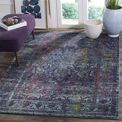 Abbildung von SAFAVIEH Traditionell Teppich für Wohnzimmer, Esszimmer, Schlafzimmer Granada Collection, Kurzer Flor, Blau und Multi, 91 X 152 cm