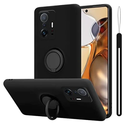 Abbildung von Cadorabo Hülle kompatibel mit Xiaomi 11T PRO Schutzhülle TPU Silikon Case Liquid Design Ring Slim Kratzfest Liquidsilikon Microfaser für in Schwarz