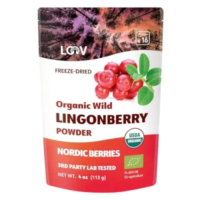 Abbildung von Bio Wildpingelbeer Pulver, hergestellt aus 100% ganzen organischen, gefriergetrockneten Pingonberries, wild nordeuropäischen Wäldern, 113 g, 22 Tage Vorrat, ohne Zuckerzusatz