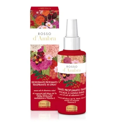 Abbildung von Helan, Rosso d&#039;Ambra Deodorant für Damen, langanhaltend, ohne Alkohol mit ätherischen Ölen aus Teebaum und erfrischender Minze, empfindliche Haut Vitamin E, 100 ml