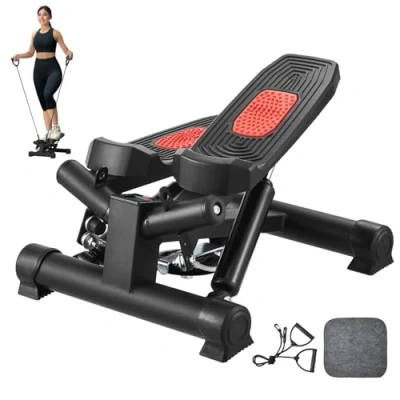 Abbildung von VEVOR Treppenstepper Mini Stepper Training, hydraulischer Fitness Twist mit Widerstandsbändern, Ganzkörper Workout Cardiogerät, Treppensteiger LCD Monitor, 150 kg Tragkraft Schwarz