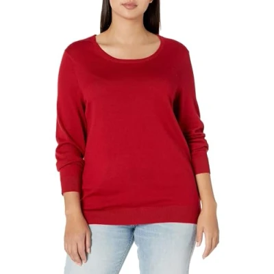 Abbildung von Amazon Essentials Damen Leichter, Langärmeliger Pullover Mit Rundhalsausschnitt (Erhältlich in Übergröße), Rot, XS