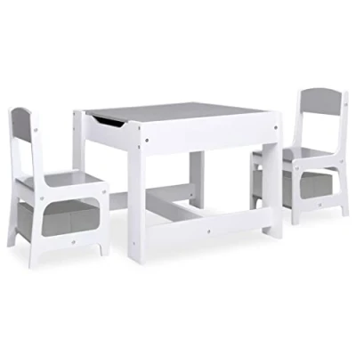 Abbildung von vidaXL Kindertisch mit 2 Stühlen Kreidetafel Kindersitzgruppe Kindermöbel Tisch Kinderstuhl Kindersitzgarnitur Sitzgruppe Tischset Weiß MDF