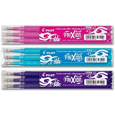 Abbildung von Pilot FriXion Ball Tintenroller 3 Ersatzminensets zu je Stk. in den Farben pink hellblau violett