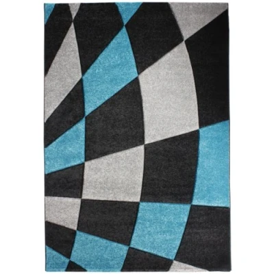 Abbildung von LUXOR living Andiamo 1100207 Teppich Carreaux, Webteppich, 60 x 115 cm, Karo, schwarz/türkis