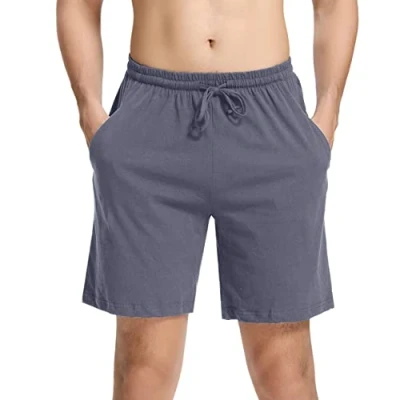 Abbildung von Irdcomps Schlafanzughose Kurz Herren Pyjamahose 100% Baumwolle Schlafshorts Männer Bermudahose Pyjama Hose Schlafhose Freizeithose Shorty Sommer Nachtwäsche mit Taschen Blaugrau M