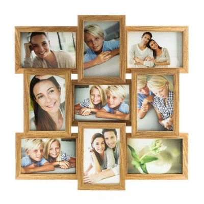 Abbildung von Levandeo® Bilderrahmen Collage, levandeo Collage 45x45cm 9 Fotos 10x15 Eiche MDF Holz