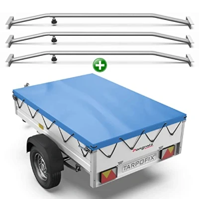 Abbildung von Tarpofix® Anhängerplane 256x145 cm + 3X Planenbügel Anhänger Plane Flachplane aus PVC PLANENMATERIAL Verstärkte Pongratz LPA 250/13 für PKW Hänger Abdeckplane Flachplanenbügel