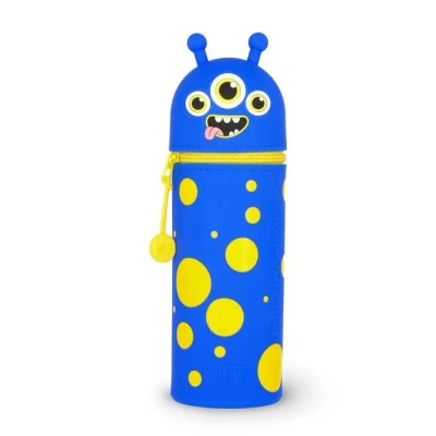 Abbildung von Legami Kawaii 2 in 1 Schulmäppchen aus weichem Silikon, Monster Thema, Stifthalter, Reißverschluss, Buntstifte, Marker, H 18,5 cm