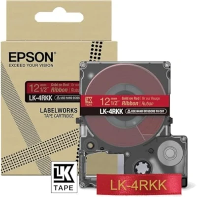 Abbildung von Epson LabelWorks LK 4RKK Seidig Gold auf Rot Rolle (1,2 cm x 5 m)
