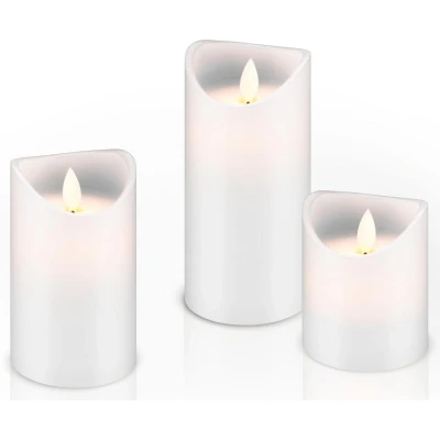 Abbildung von Goobay 66541 LED Kerzen mit Timerfunktion / Warmes Licht Stumpenkerzen Echtwachskerzen flackernde Flamme Elektrische Adventskerzen 3er Set Weiß