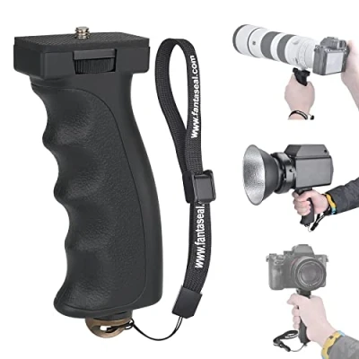 Abbildung von Universaler Ergonomischer Spiegelreflexkamera DSLR Kamera Camcorder Handgriff Videokamera Stabilisator Tragbarer Handheld Selfie Stick Teleobjektiv Videoleuchte Griff für Fotograf YouTube Tiktok Vlog