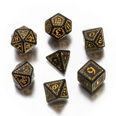 Abbildung von Q Workshop Spiel, Runic Würfel 7 Stück schwarz und gelb