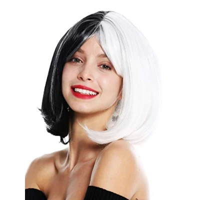 Abbildung von WIG ME UP GFW2289L 1+1001 Damenperücke Perücke Damen Cosplay kurz Bob Longbob Pony voluminös glatt halbiert halb Schwarz Weiß