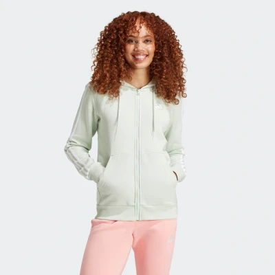 Abbildung von adidas Sportswear Essentials 3 Stripes FULL ZIP Hoodie Sweatjacke, Damen, Größe: XS, Linen green