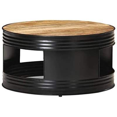 Abbildung von vidaXL Raues Mangoholz Massiv Couchtisch Beistelltisch Wohnzimmertisch Kaffeetisch Tisch Sofatisch Teetisch Rund Schwarz 68x68x36cm