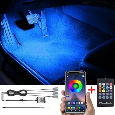 Abbildung von TABEN RGB Auto Fußraum Ambientebeleuchtung Kit APP Steuerung + RF Fernbedienung, 16.7 Millionen Farben Sound Aktive Musik Sync DC Leitung Car Innenraum Atmosphäre Licht 12V