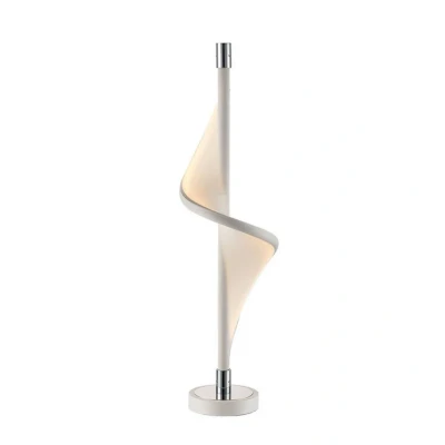 Abbildung von Lucande Tischleuchte Edano, dimmbar, LED Leuchtmittel fest verbaut, warmweiß, Modern, Aluminium, Textil, weiß, chrom, 1 flammig, inkl.
