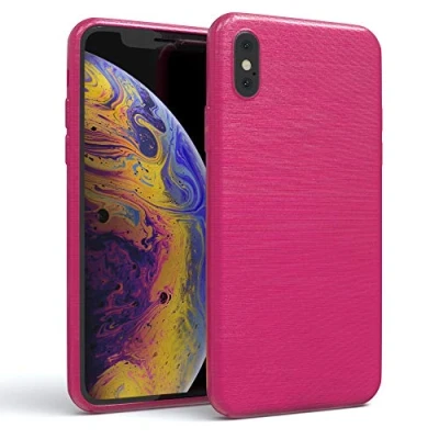 Abbildung von EAZY CASE Hülle kompatibel mit iPhone X/XS Schutzhülle Silikon, gebürstet Slimcover in Edelstahl Optik, Handyhülle, TPU Hülle/Soft Case, Backcover, Silikonhülle Brushed, Pink