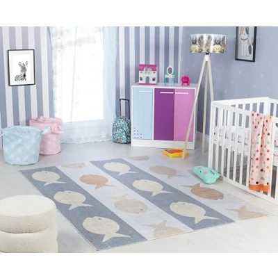 Abbildung von Surya Fisch Kinderteppich Cartoon Teppich Kinderzimmer oder Babyzimmer, Kinderzimmerteppich, Krabbelteppich Spielteppich Baby für Jungen &amp; Mädchen, Creme, Grau, Orange 120x170cm