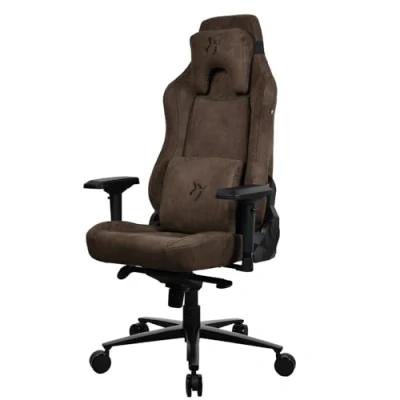 Abbildung von Arozzi Vernazza Supersoft™ Luxuriöser Gaming oder Bürostuhl aus strapazierfähigem Stoff, weiche Memory Schaum Lenden und Nackenkissen, Tragkraft: 145 kg, 4D Armlehnen (Brown)
