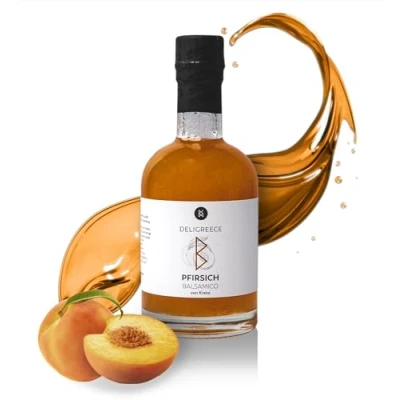 Abbildung von Deligreece Pfirsich Balsamico Essig Traditionell hergestellter von Kreta Fruchtiger und frischer mit frischen Pfirsichen Handgemachter Weißweinessig aus Griechenland (250ml)