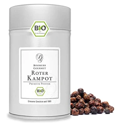 Abbildung von Boomers Gourmet BIO Kampot Pfeffer Rot ganz I Roter aus Kambodscha (Roter Pfeffer, Pfeffer) Gewürzdose 11,5 cm 100 g