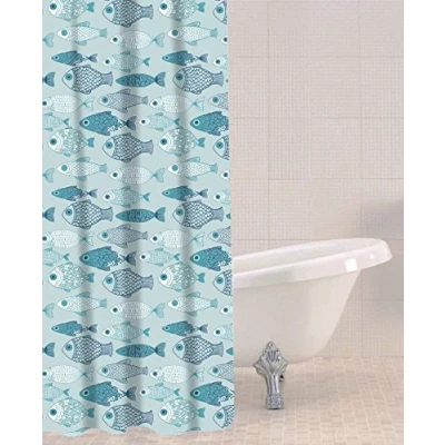 Abbildung von Sabichi PEVA Blau Duschvorhang 180 x cm (71 71 Zoll) Baby Fisch Muster Mehrfarbiger Schimmelresistent Leicht zu reinigen BPA frei Inklusive 12 Kunststoffhaken