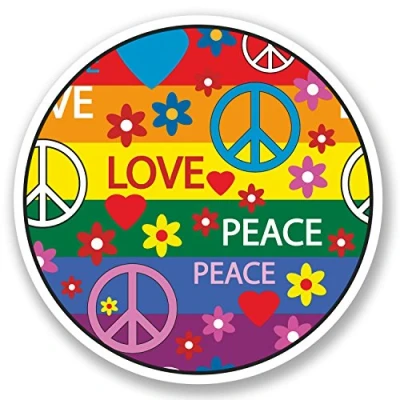 Abbildung von Vinyl Aufkleber, 10 cm, Motiv: Peace Love, Hippie, Camper, Blume, 70er Jahre, cm x 2 Stück